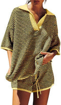 Tankaneo Womens Sweater Set 2 Piece Oversized V Neck Lounge
