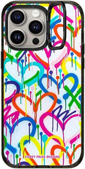 Impact Ring Stand Case for iPhone 15 Pro Max - Rainbow Graffiti Hearts