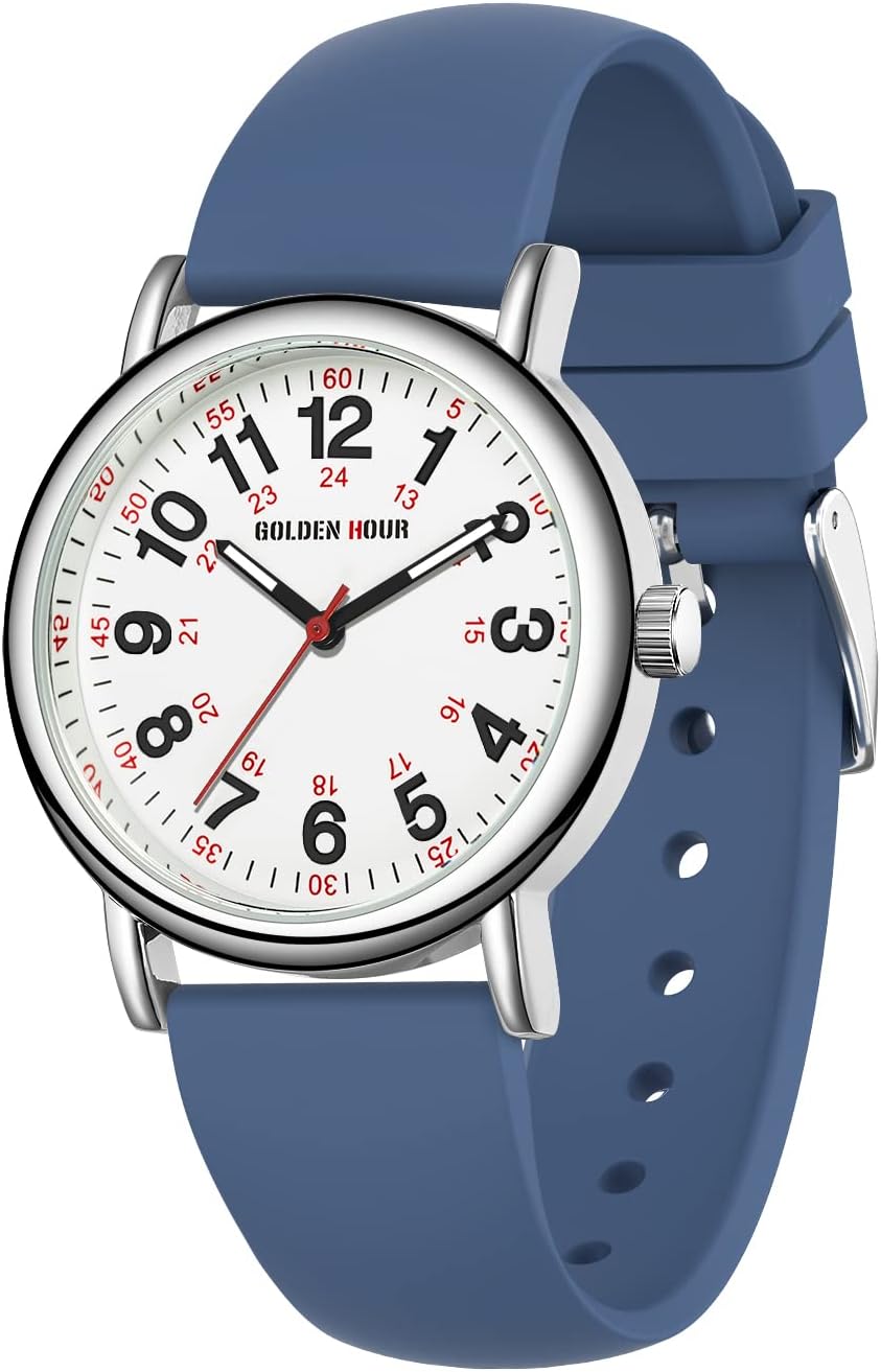 GOLDEN HOUR Waterproof Nurse Watch - Military Time, Luminous Dial