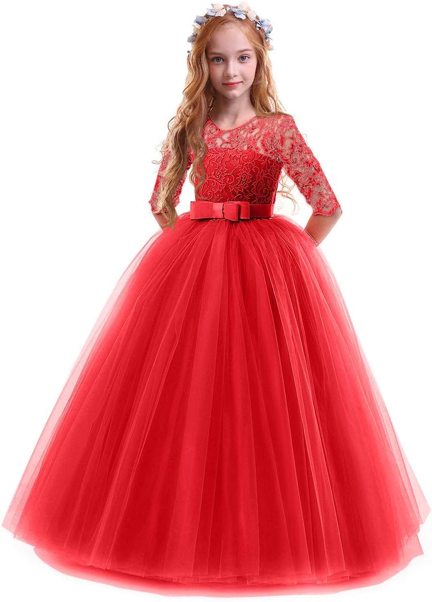 Girls Flower Vintage Floral Lace Dress by IBTOM CASTLE