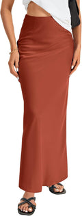 Vrtige Satin Silky High Waist A Line Maxi Skirt - Elegant Everyday