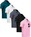ZITY Mens Polo Shirt 5 Pack Short Sleeve Moisture-Wicking - Summer Fit