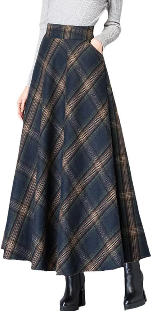 Women's Plaid Skirt Warm Elastic Waist A-Line Winter Skirt