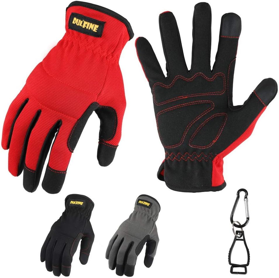 DULFINE Men's Work Gloves (3 Pairs), High Dexterity Touch Screen, Superior Grip