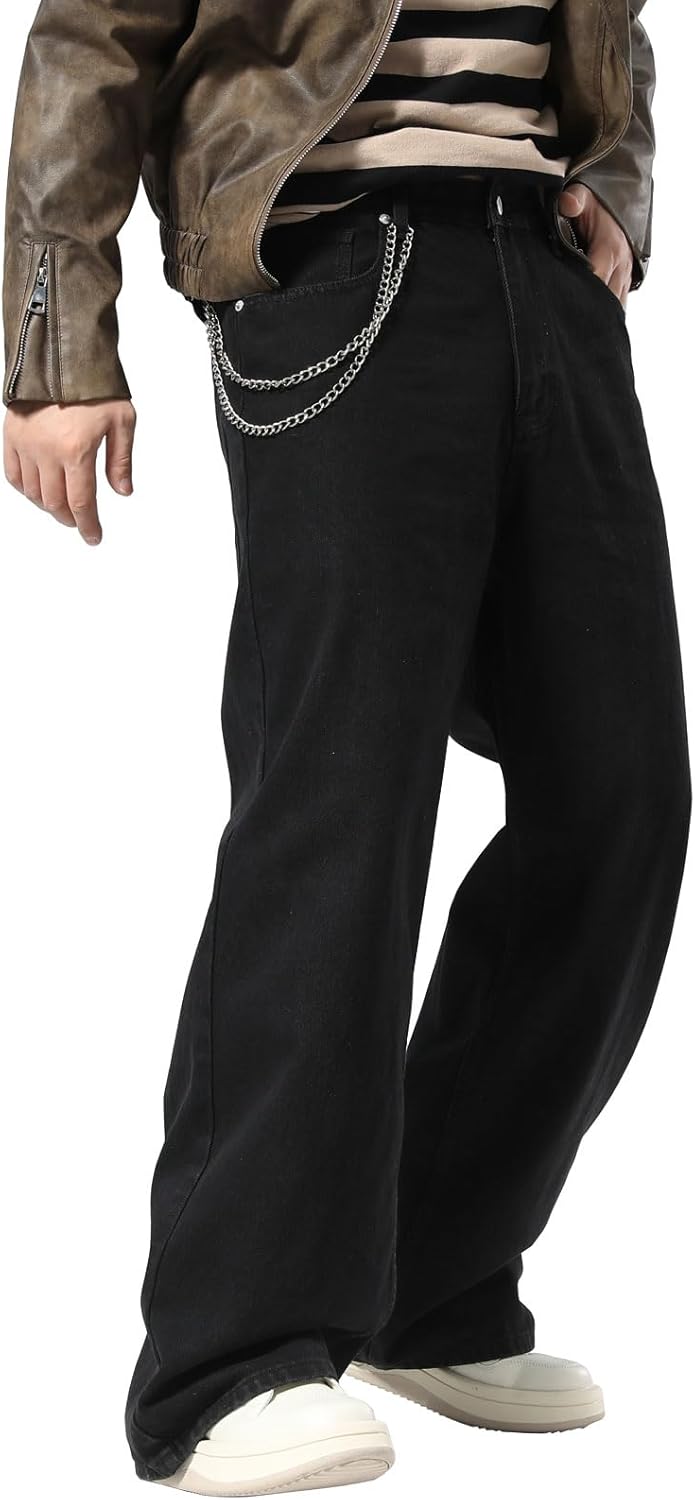 Plaid&Plain Men's Hip Hop Baggy Jeans for Casual Streetwear
