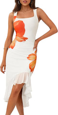 Women's Summer Floral Bodycon Midi Dress - Flattering Ruched Fit