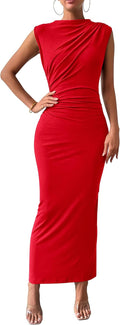 Women's Ruched Bodycon Maxi Dress - Sleeveless Summer Evening