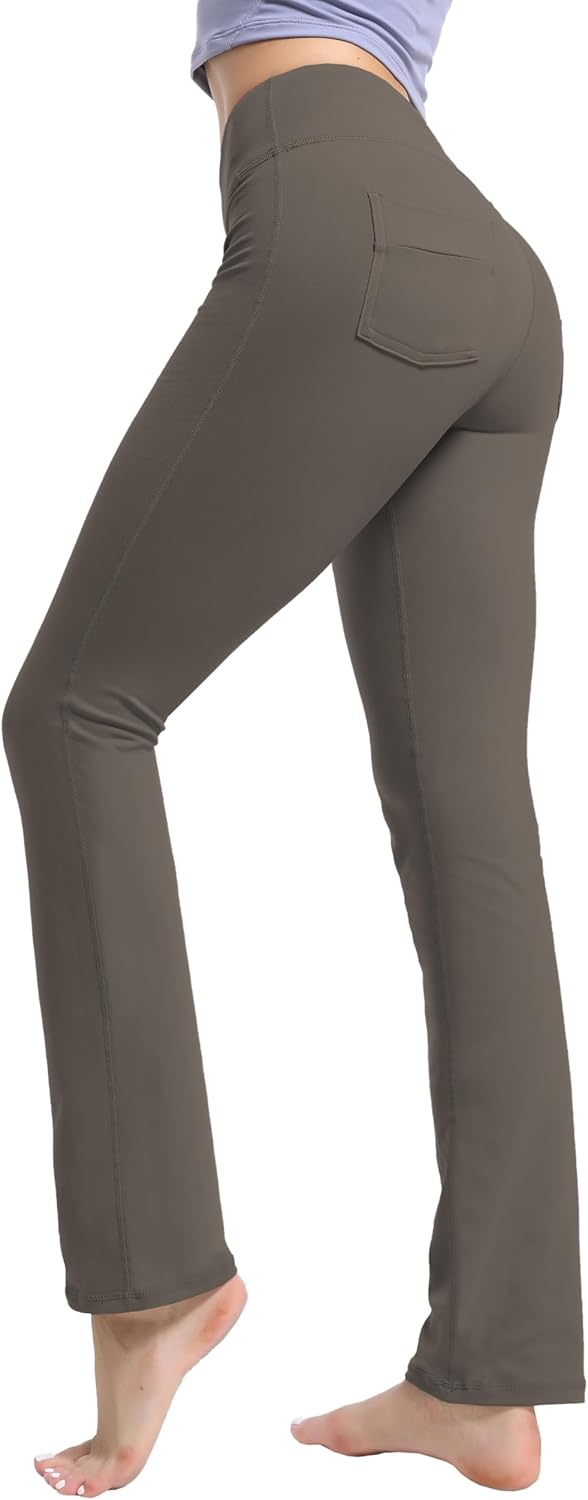High Waist Straight Leg Yoga Pants with Tummy Control and Pockets