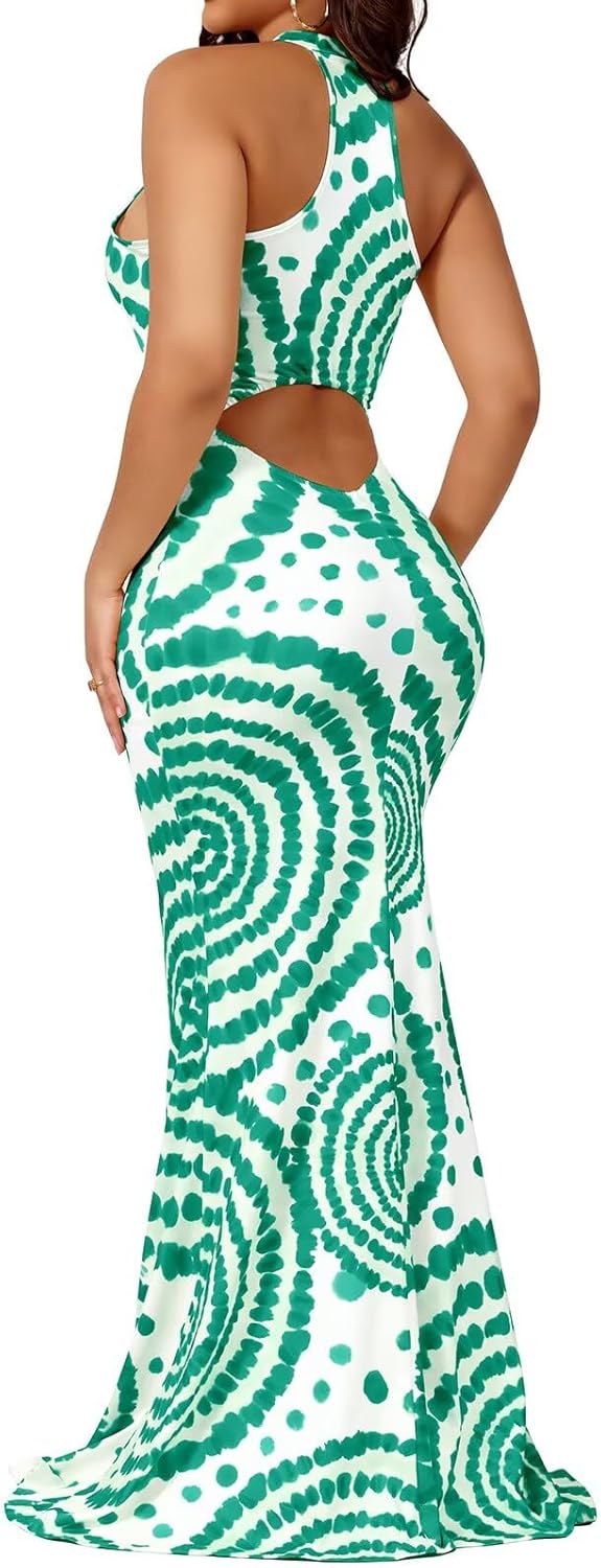 Sexy Bodycon Maxi Dress for Women - Tie Dye Beach Sundress