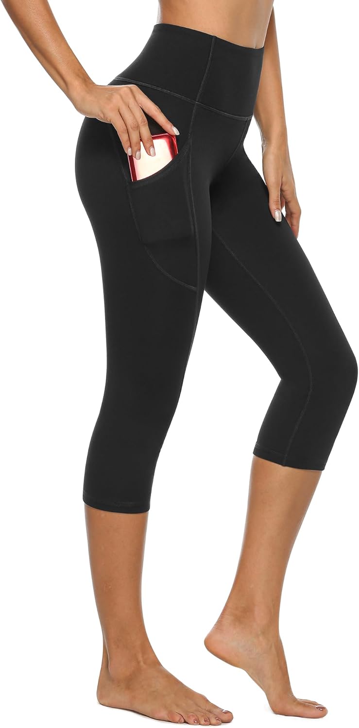 STELLE High Waisted Yoga Capris, Pocketed Essential Leggings