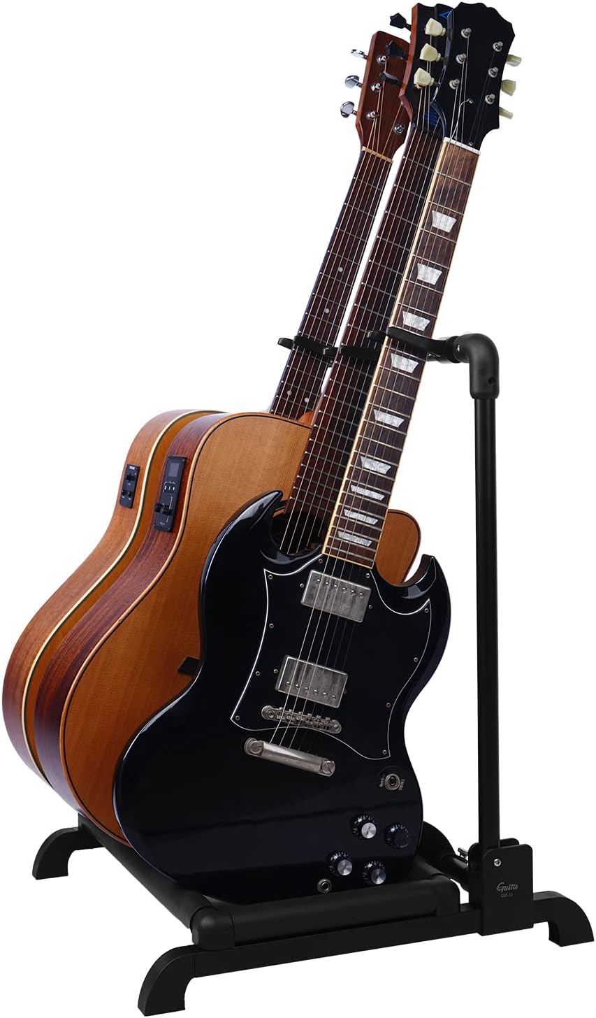 GUITTO Foldable 3-Guitar Rack Stand - Display & Transport with Ease!