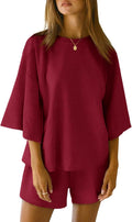 Tankaneo Womens Pajama Sets 3/4 Sleeve Oversized Tops and Shorts night