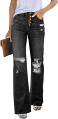 High Waisted Ripped Flare Jeans for Women - Flattering Stretch Fit 70s