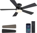 Flush Mount Ceiling Fan with Light 46in Black Low Profile - Quiet