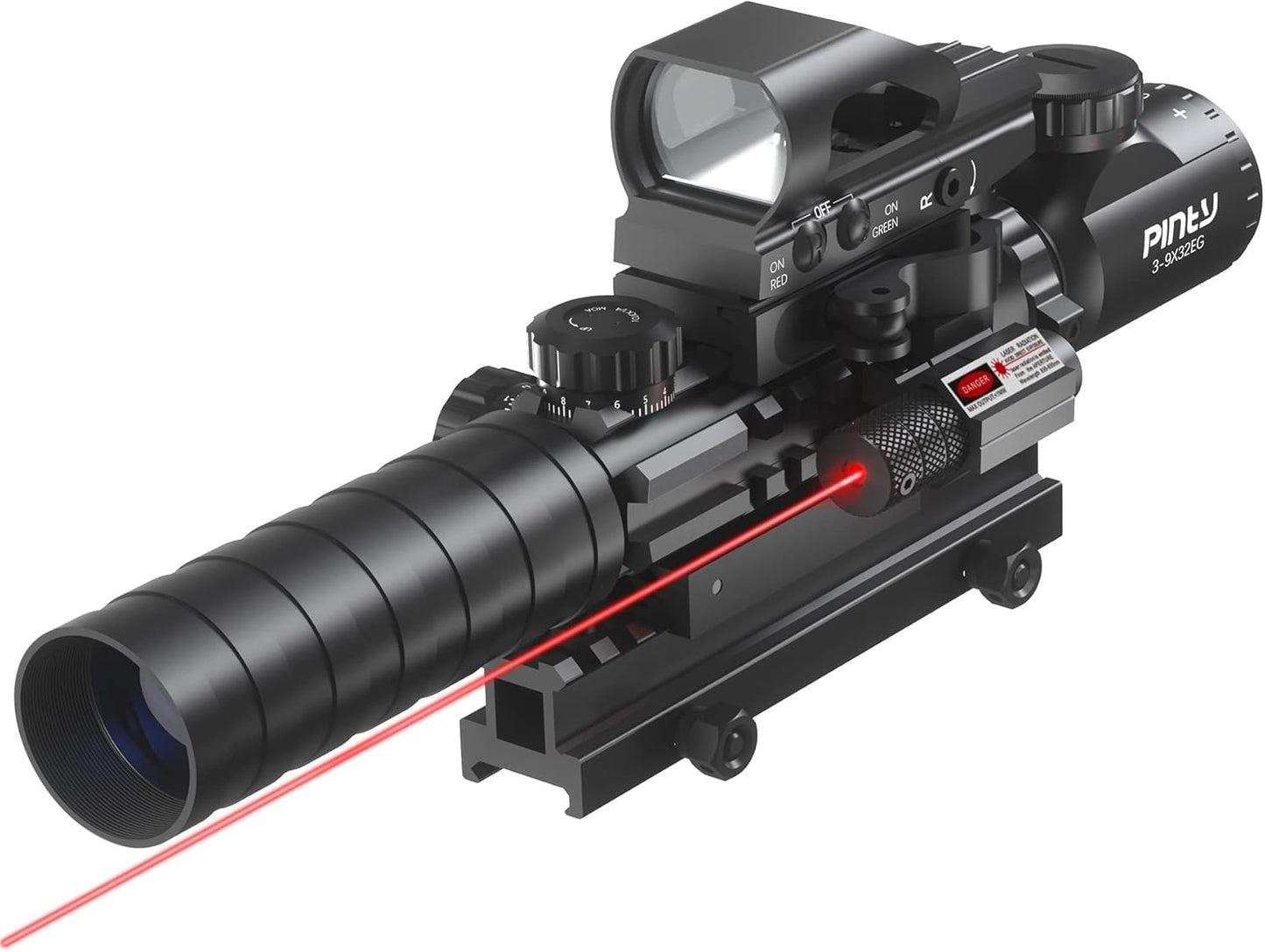 PINTY Rifle Scope Red Dot Laser Combo - 4in1 Tactical Set