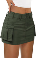 LILLUSORY Women's Denim Cargo Mini Skirt Dress with Pocket Design