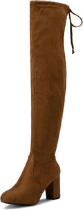 Over The Knee Suede Thigh High Boots - 3in Chunky Heel Comfort