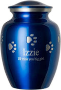 Small Sapphire Blue Pet Urn with Pewter Paws - Personalized
