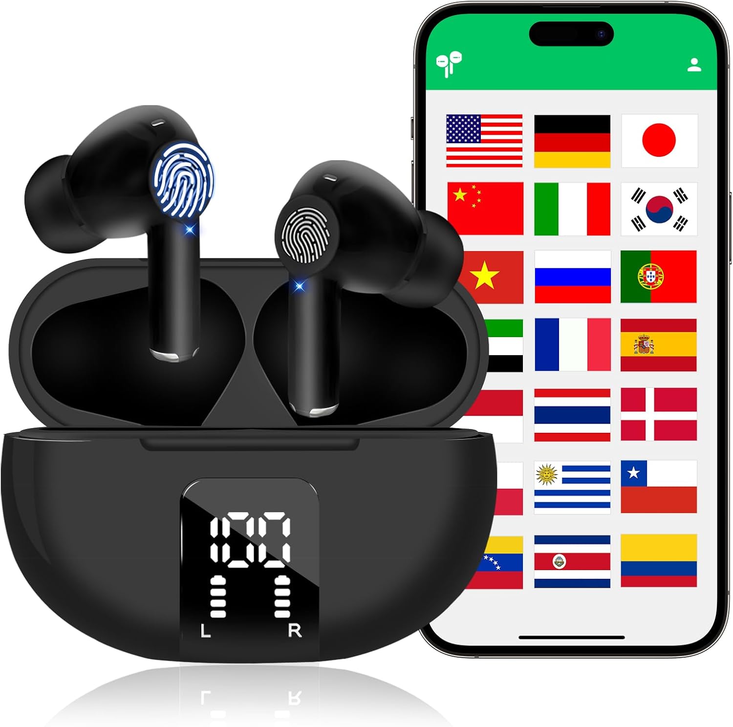 Real-time Translation Earbuds: 144 Languages, Ideal for Travel
