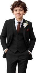 Boy Suit Tweed 3 Piece Herringbone Slim Fit Formal Vest Pants Set