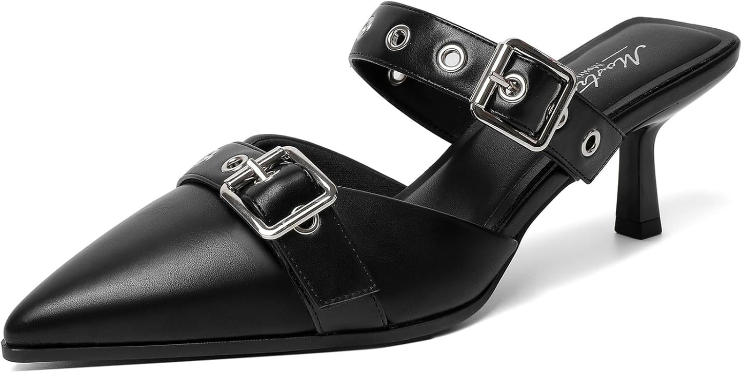 Mostrin Kitten Mules Heels for Women - Vintage Slip On Pumps
