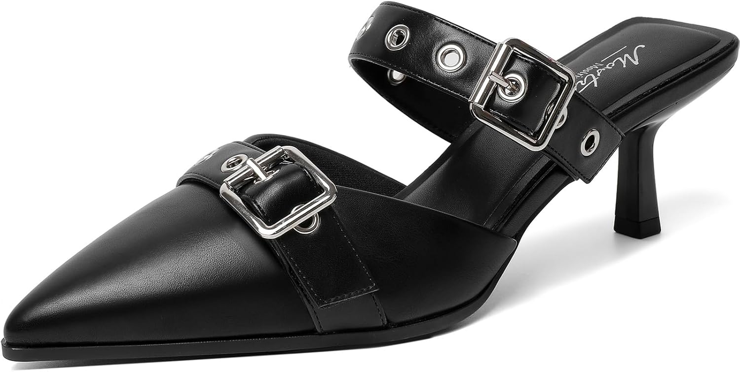 Mostrin Kitten Mules Heels for Women - Vintage Slip On Pumps