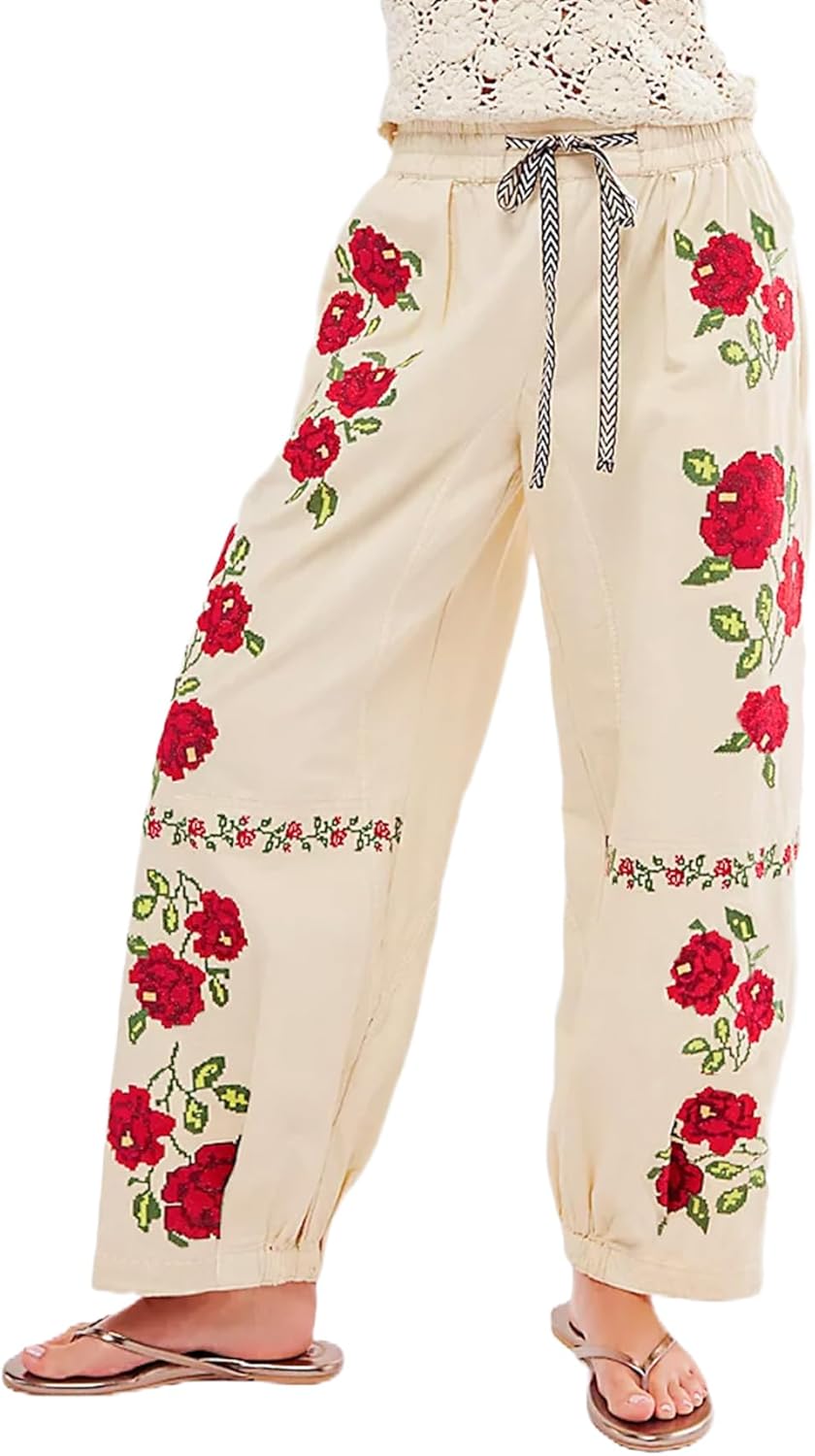 Kedera Mid Rise Barrel Jeans for Women with Embroidered Details