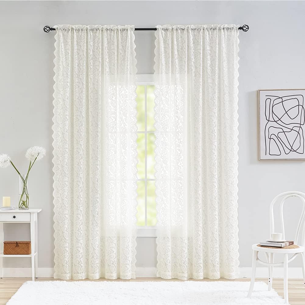 ALIGOGO Cream Lace Sheer Curtains for Elegant Home Decor
