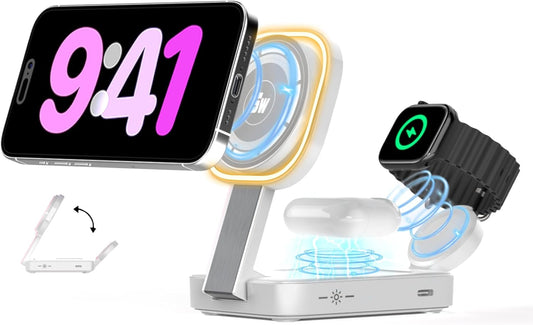 Foldable Magnetic 3-in-1 Wireless Charger & Night-Lamp for Apple - SPGUARD