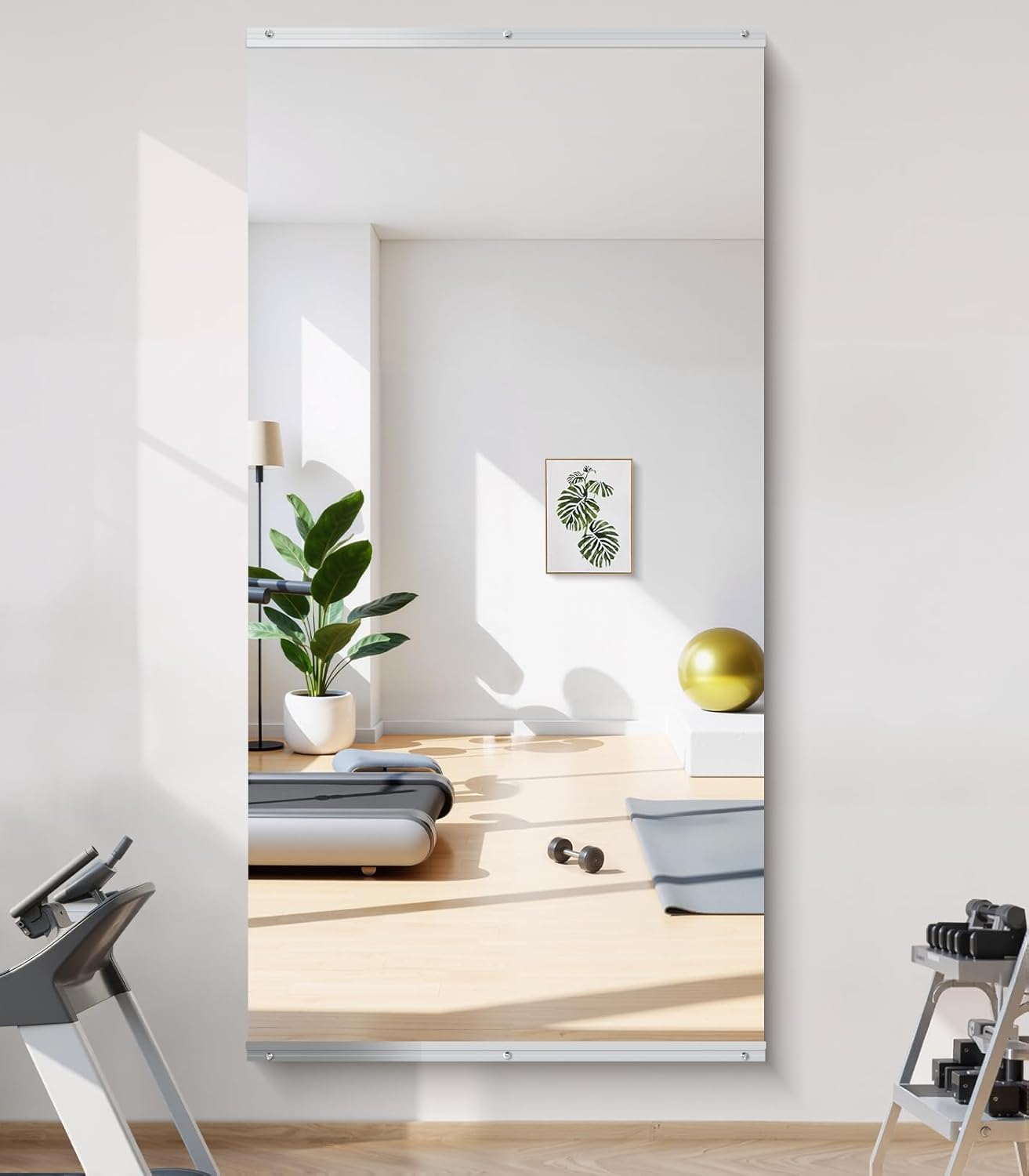 Home Gym Mirror - 80x40 Inch Frameless Tempered Glass Design