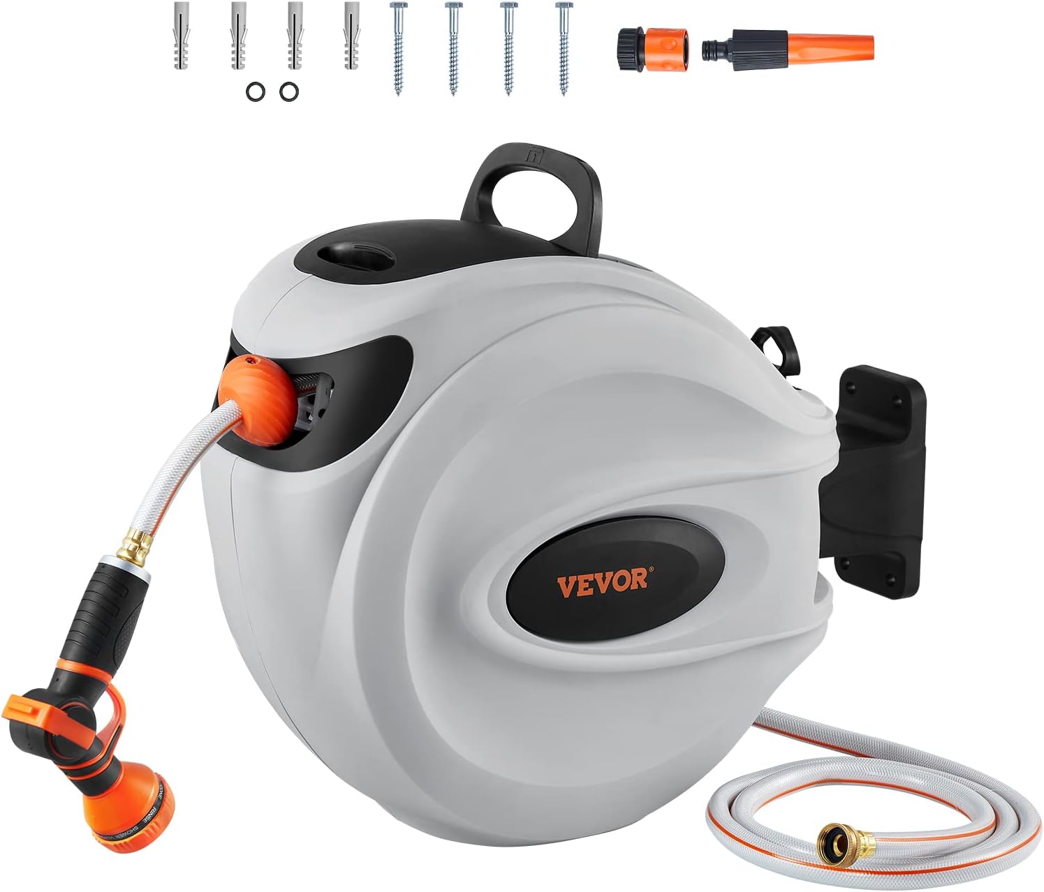 VEVOR Retractable Hose Reel with 65 ft Hose and 9-Pattern Nozzle