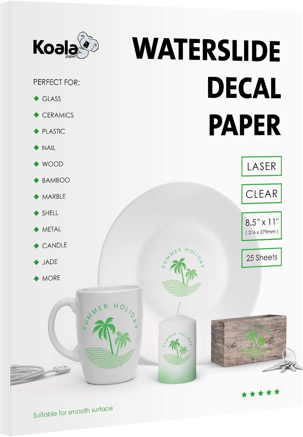 KOALA Clear Transparent Laser Waterslide Decal Paper - 25 Sheets 8.5x11