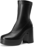 Women's Platform Gogo Ankle Boots Chunky Block Heel Platform