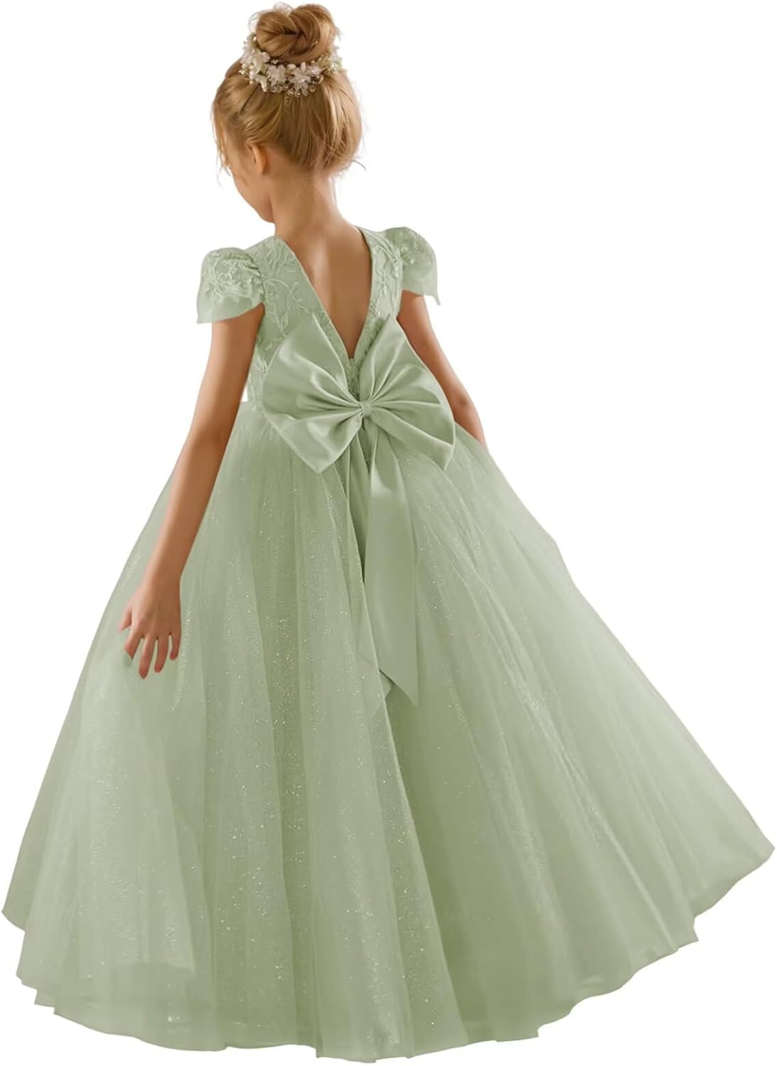 JISISANG Flower Girls Lace Cap Sleeve Dress for Special Occasions
