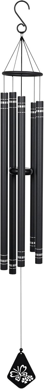 Elegant 51ft' Black Metal Wind Chime with Butterfly Windcatcher