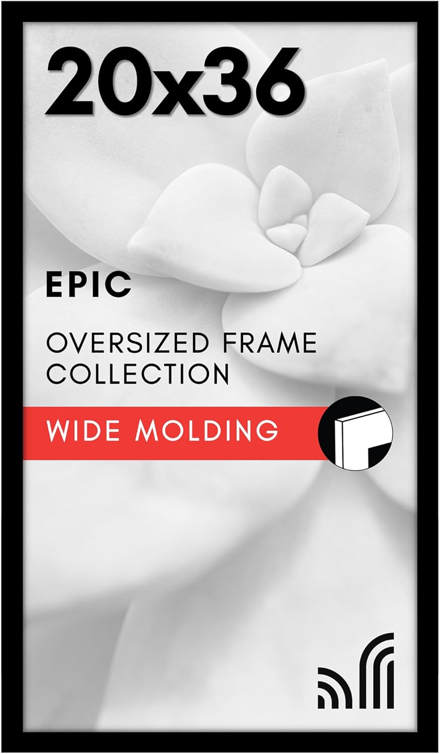20x36 Black Picture Frame with Polished Plexiglass for Art