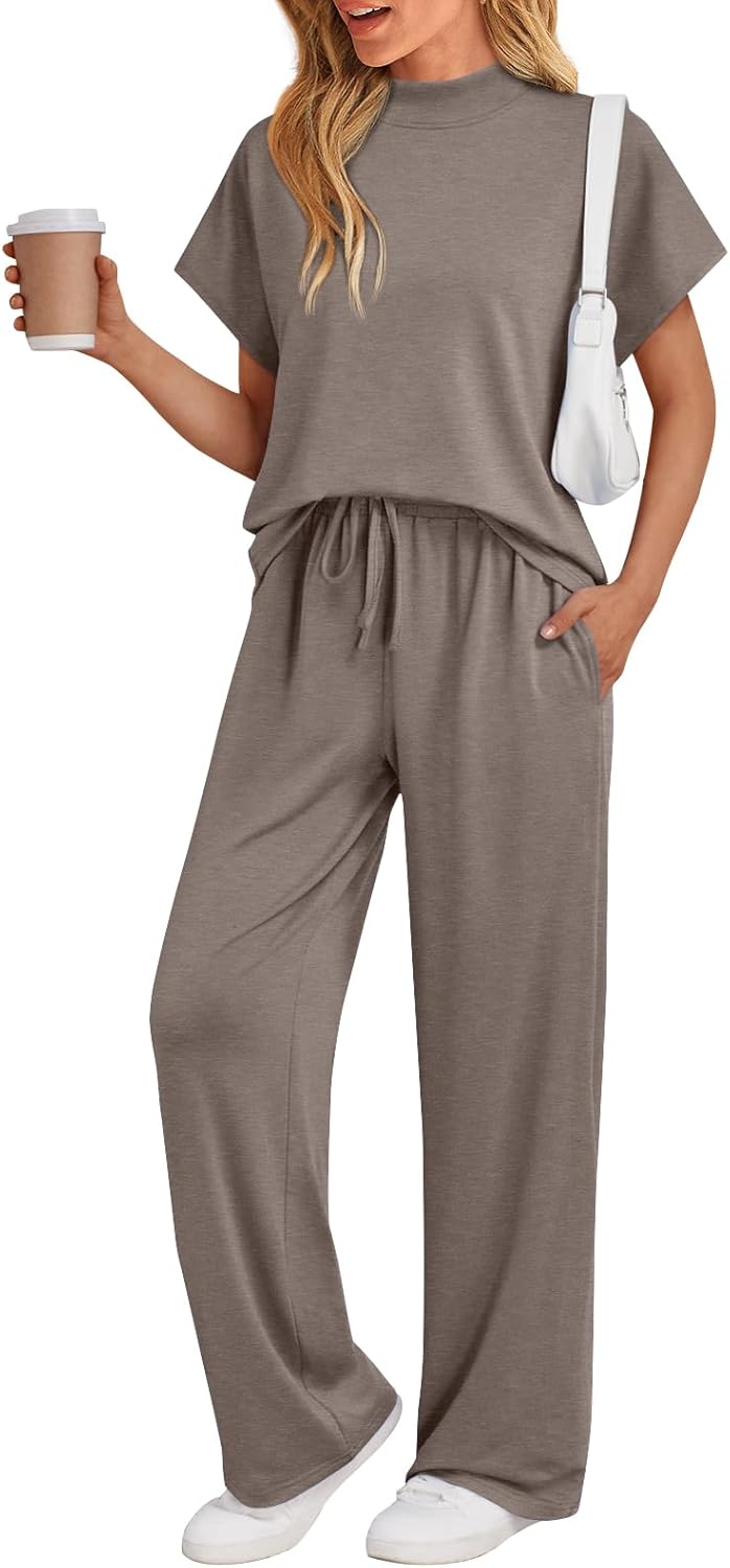 AUTOMET Women's Mock Neck Lounge Set for Summer Comfort