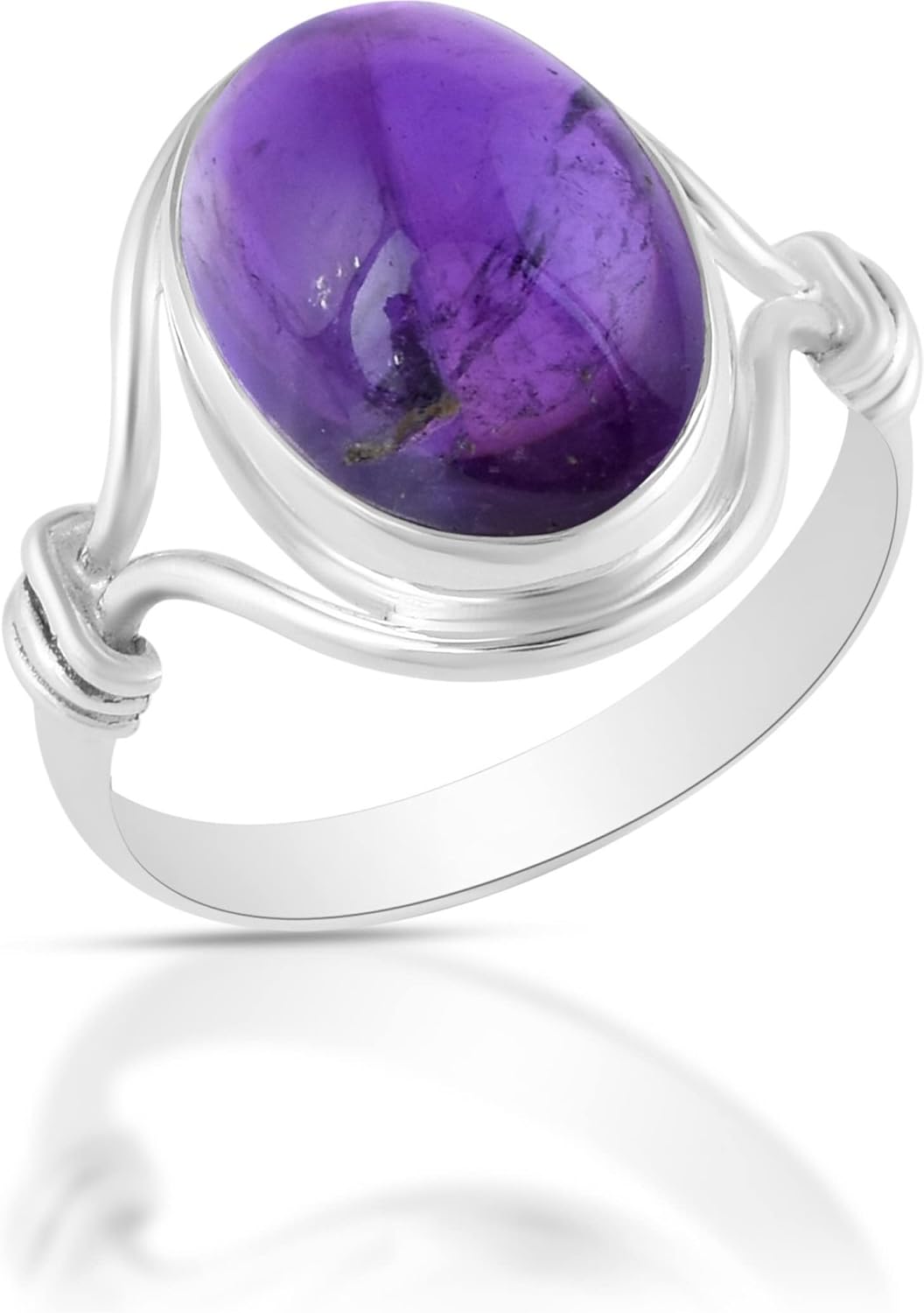 Solid 925 Sterling Silver Ring with Amethyst Gemstone for Women