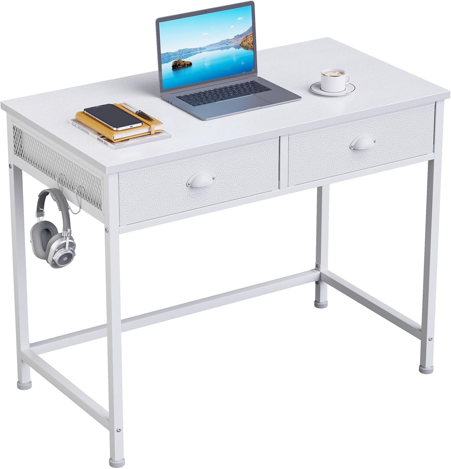 Furologee White Small Computer Desk - Space-Saving Storage Solution