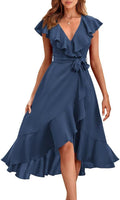 PRETTYGARDEN Women's Cross V Neck Ruffle Midi Dress - Flowy Summer
