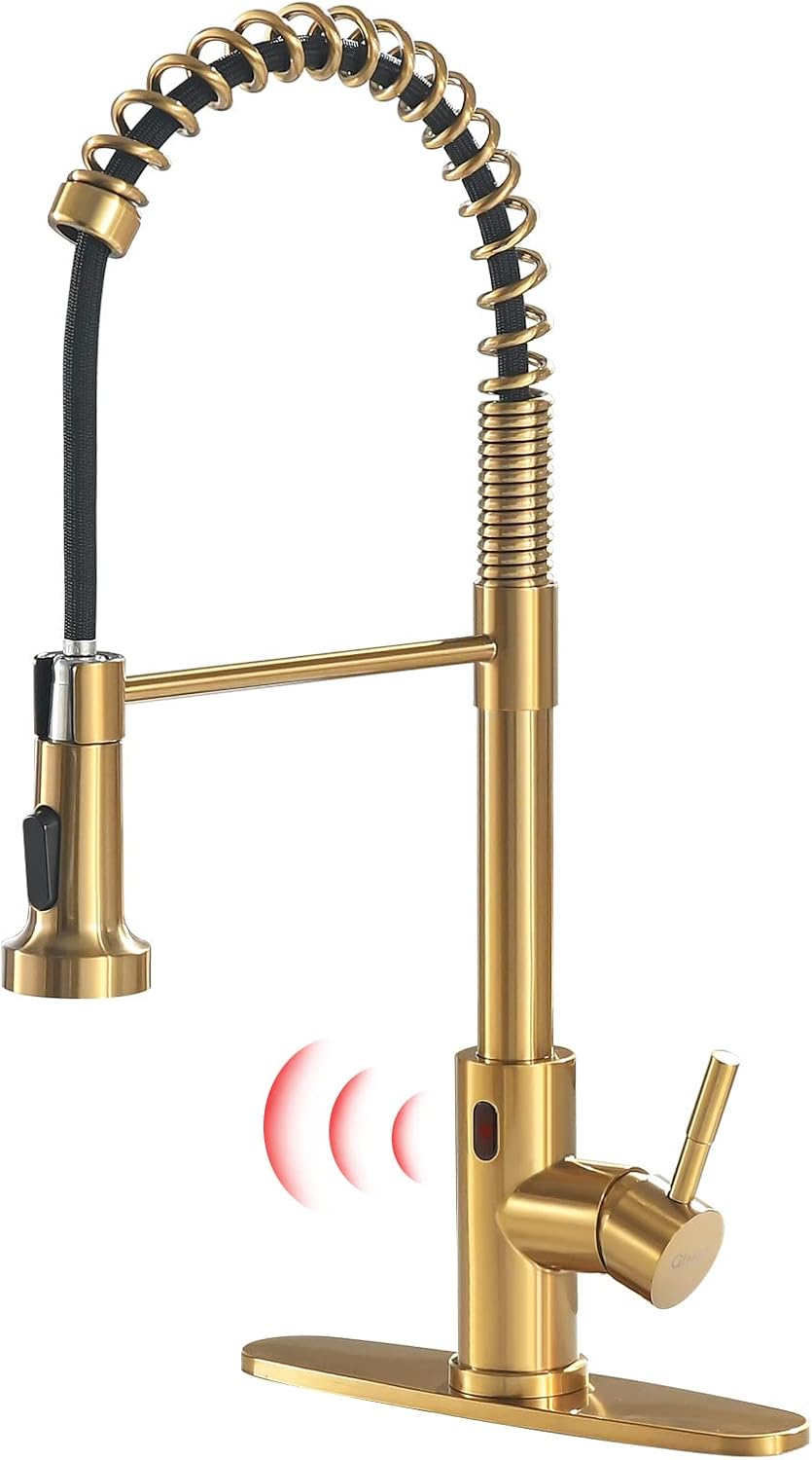 GIMILI Gold Touchless Faucet with Pull Down Sprayer for Kitchen
