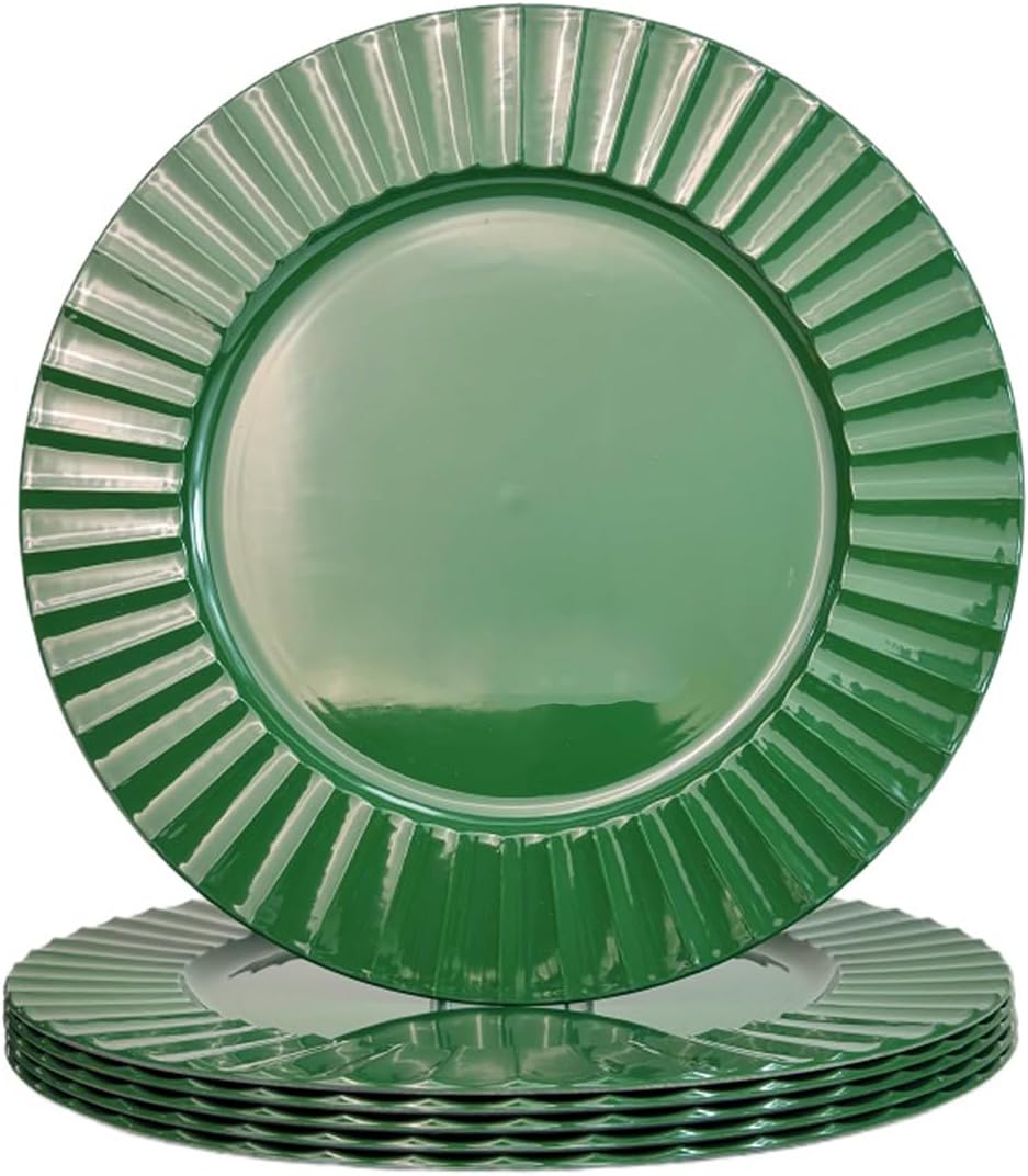 Waved Rim Green Plate Chargers, Set of 6 - Elevate Your Holiday Table