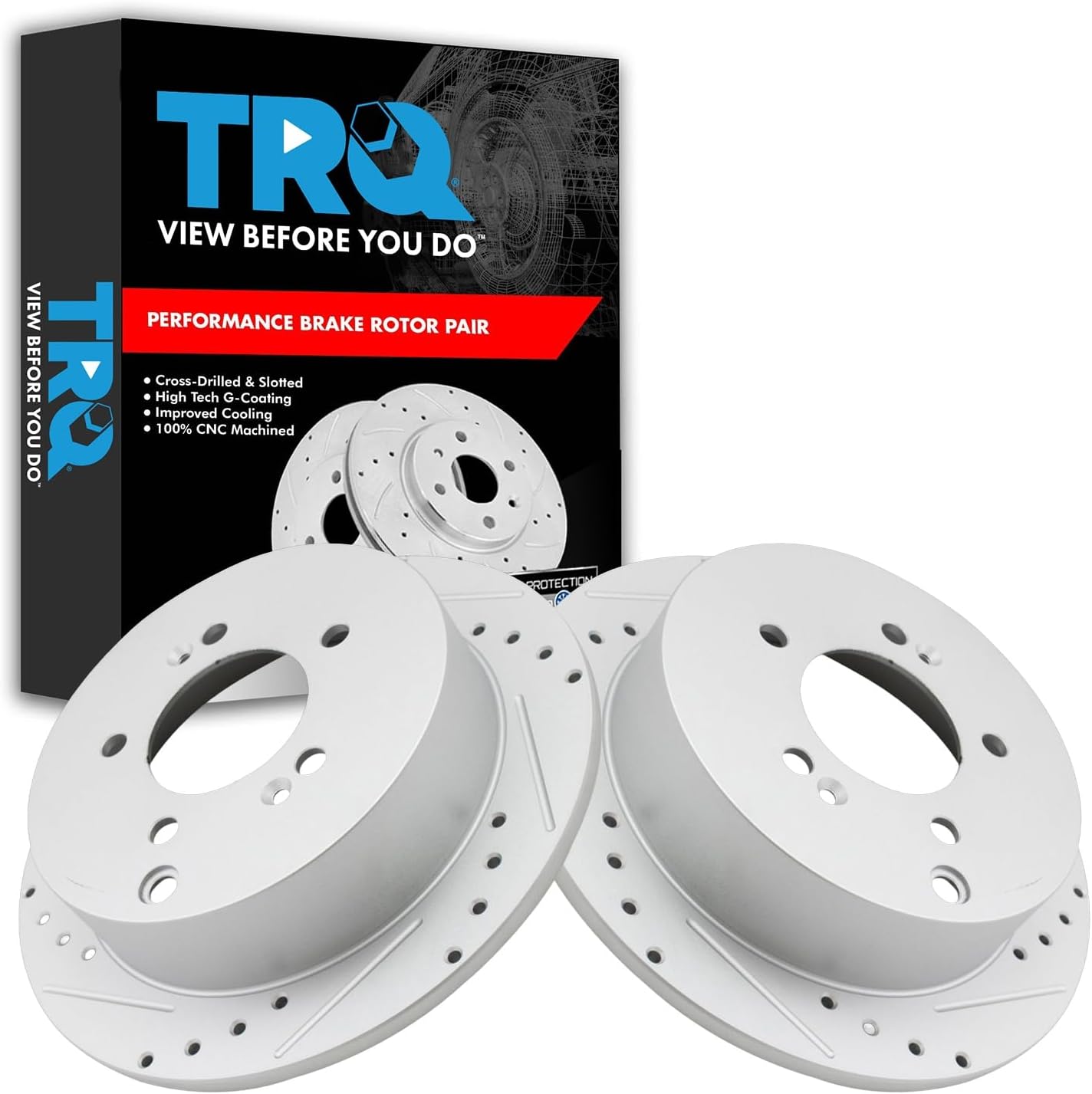 TRQ Rear Performance Brake Rotors Set for Hyundai and Kia Vehicles