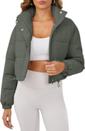 Women's Cropped Puffer Jacket with Stand Collar - Quilted Zip Up