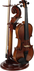 4/4 Solid Wood Violin Stand with Bow Holder - Ready-to-Use Display