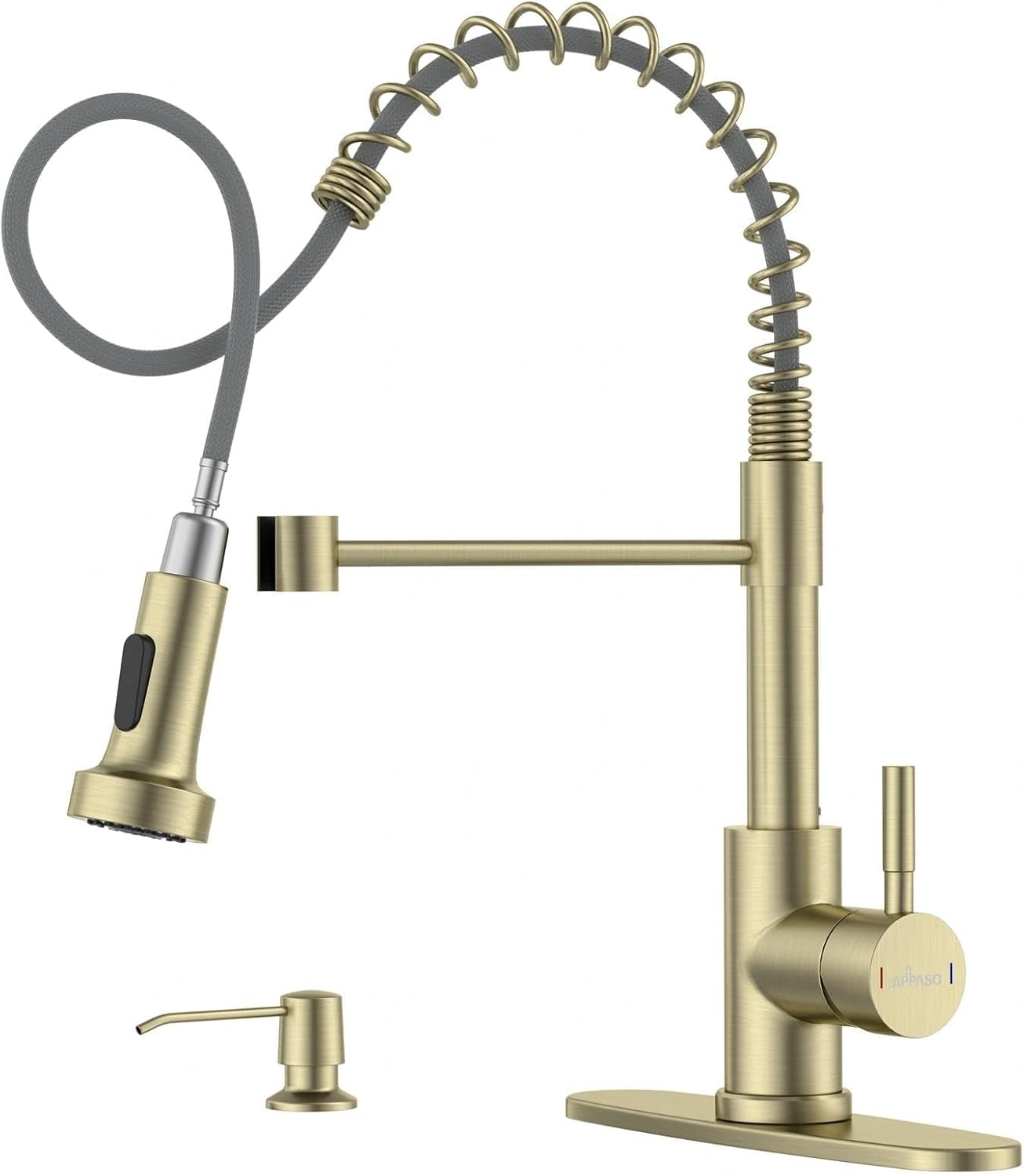 Brushed Gold Kitchen Faucet with Pull Down Sprayer and Soap Dispenser