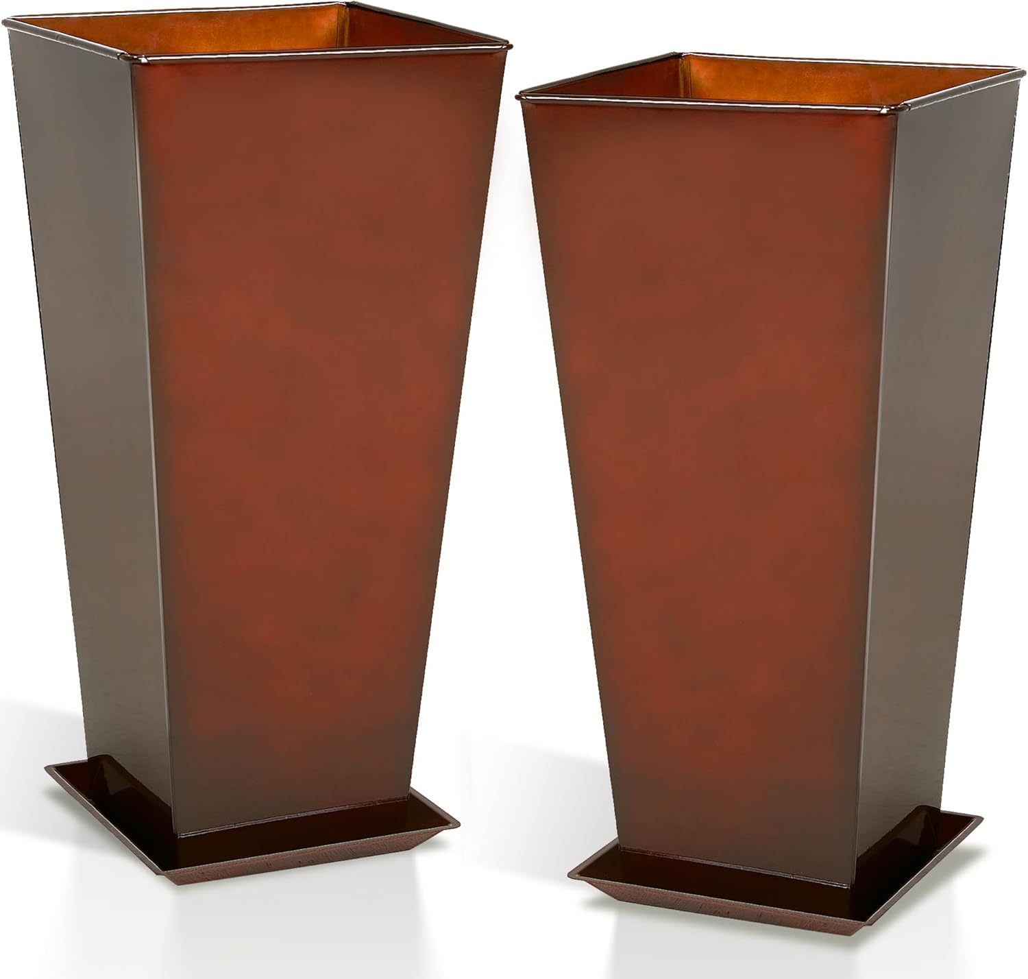 28in Large Metal Glazed Planter Set of 2 for Indoor & Outdoor