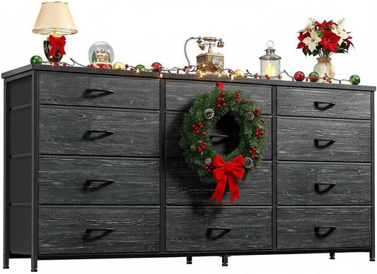 55 Inch Long Dresser with 12 Fabric Drawers for Bedroom