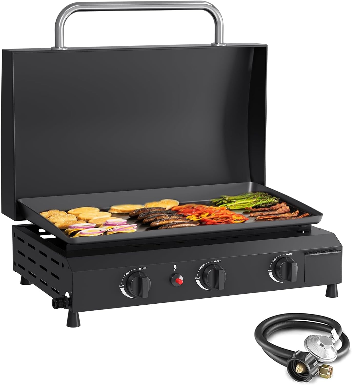 SKOK 3 Burner Gas Griddle with Hood for Outdoor Cooking Fun