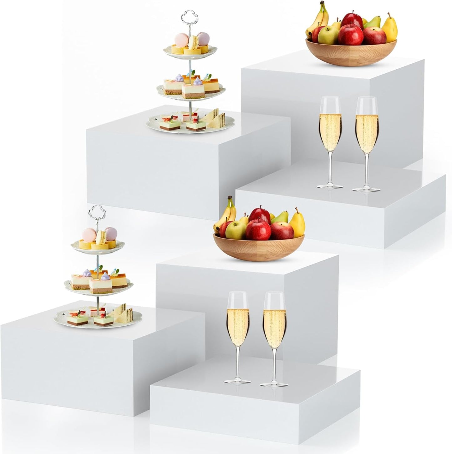 6Pcs White Buffet Risers for Elegant Display at Events